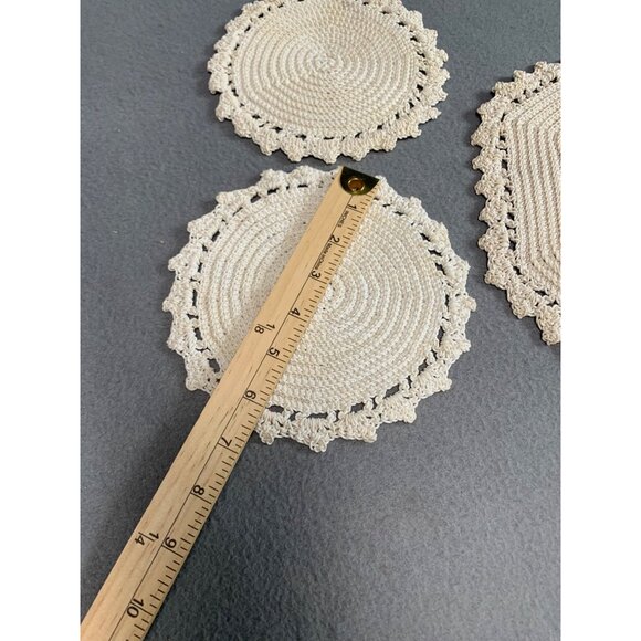 Handmade Crochet Lace Hot Pads plates Set of 3 Beige Cotton - Picture 6 of 15